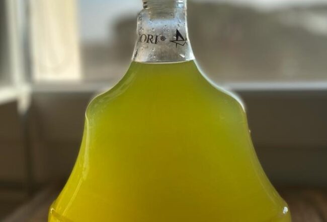 Homemade limoncello with grain alcohol