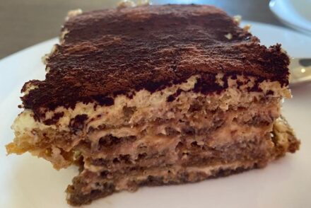 Original Italian tiramisu in a plate