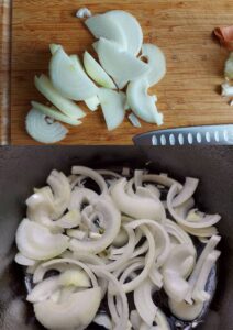 Braised pork ribs with savoy cabbage - onion
