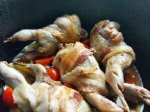 Bacon-wrapped quail - ready