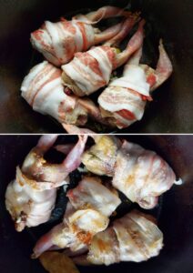 Bacon-wrapped quail - roasting