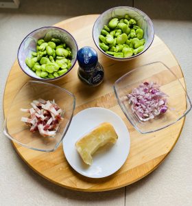 Pasta alla gricia with fava beans - ingredients