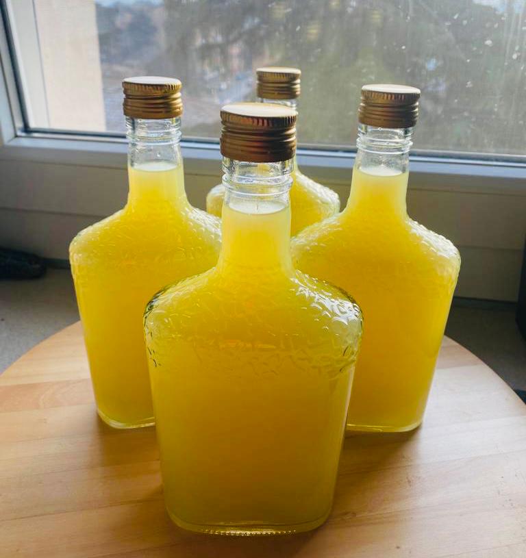 Homemade limoncello with grain alcohol